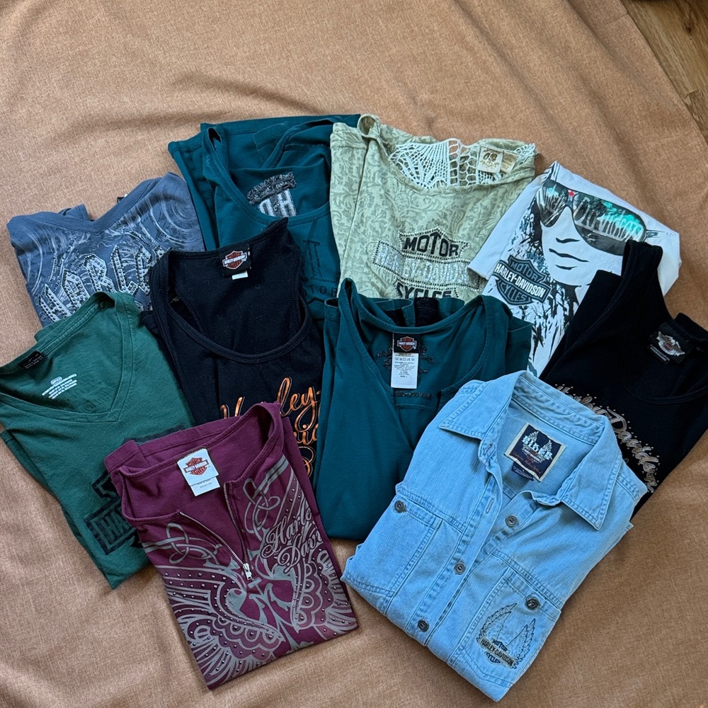 10 Harley Davidson Ladies Shirts Most Size M Reseller Vintage Denim Bling